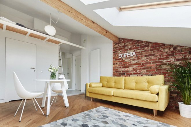 thiết kế nội thất căn hộ nhỏ nằm trên tầng gác mái trẻ trung và hiện đại-6